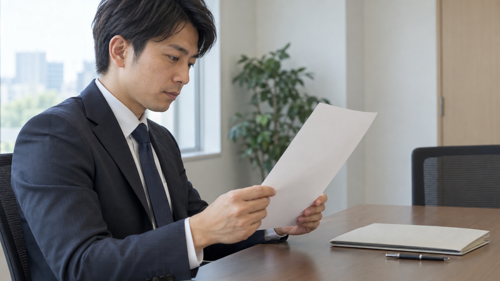 契約内容を慎重に確認する担当者