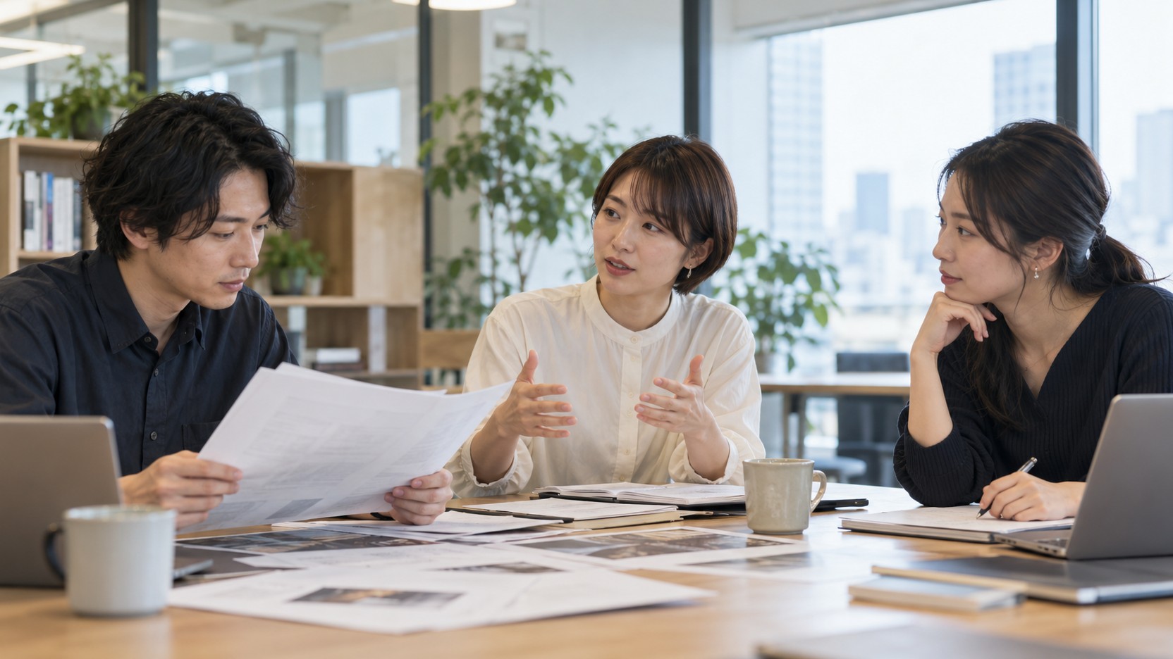 記事の企画や制作工程を話し合う編集チーム